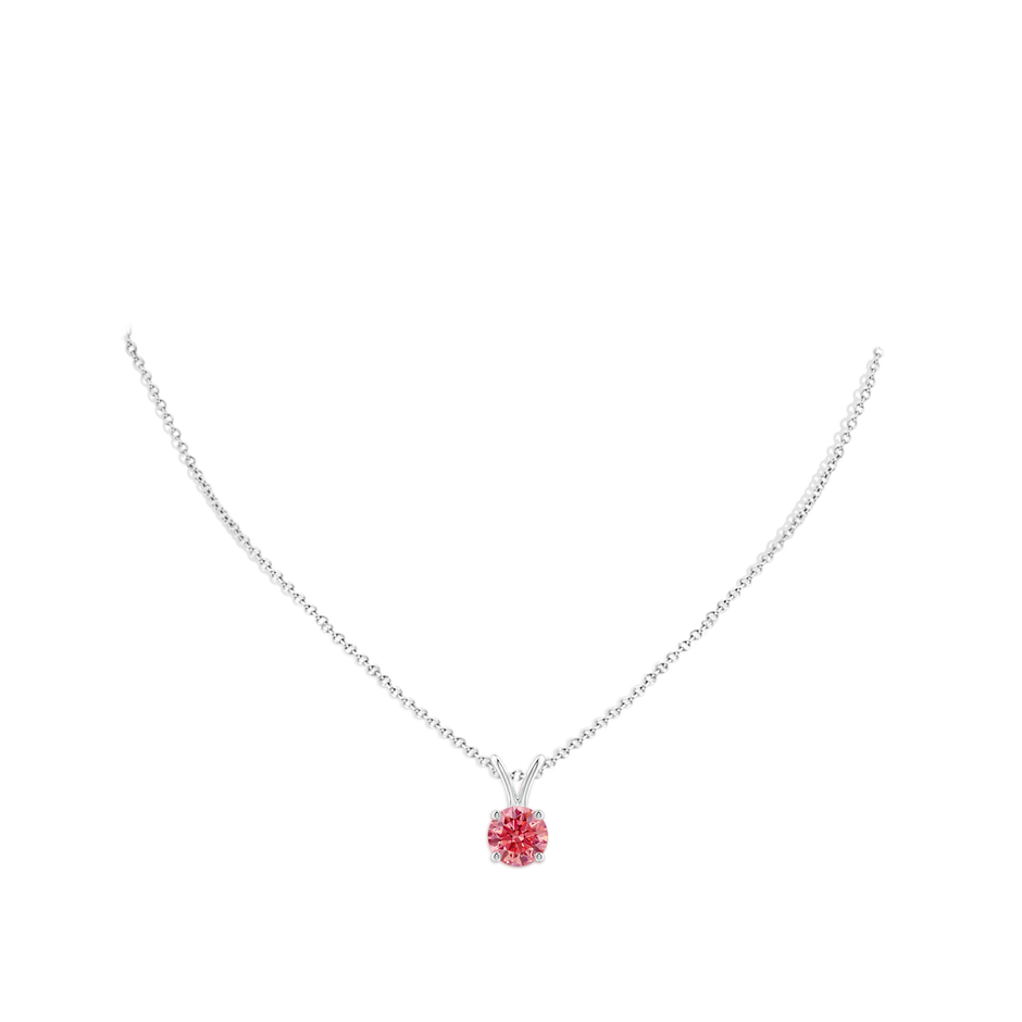 6.4mm Labgrown Round Lab-Grown Fancy Intense Pink Diamond Solitaire V-Bale Pendant in White Gold pen