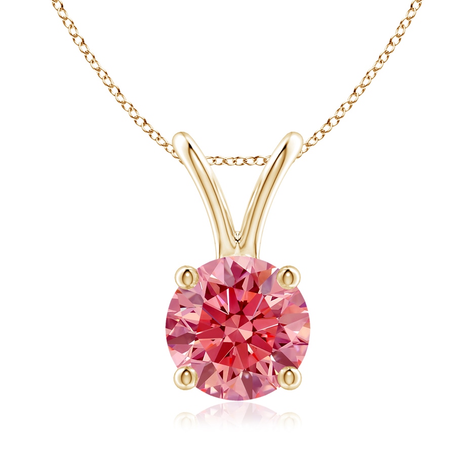6.4mm Labgrown Round Lab-Grown Fancy Intense Pink Diamond Solitaire V-Bale Pendant in Yellow Gold 