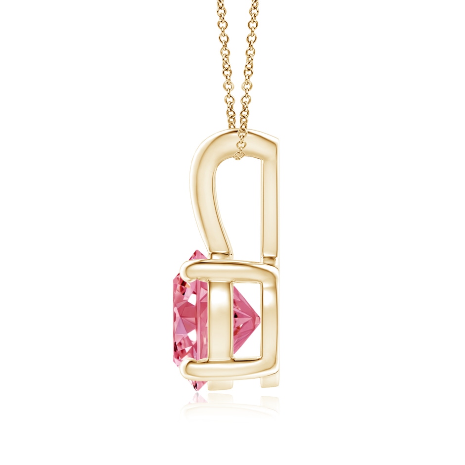 6.4mm Labgrown Round Lab-Grown Fancy Intense Pink Diamond Solitaire V-Bale Pendant in Yellow Gold side 199