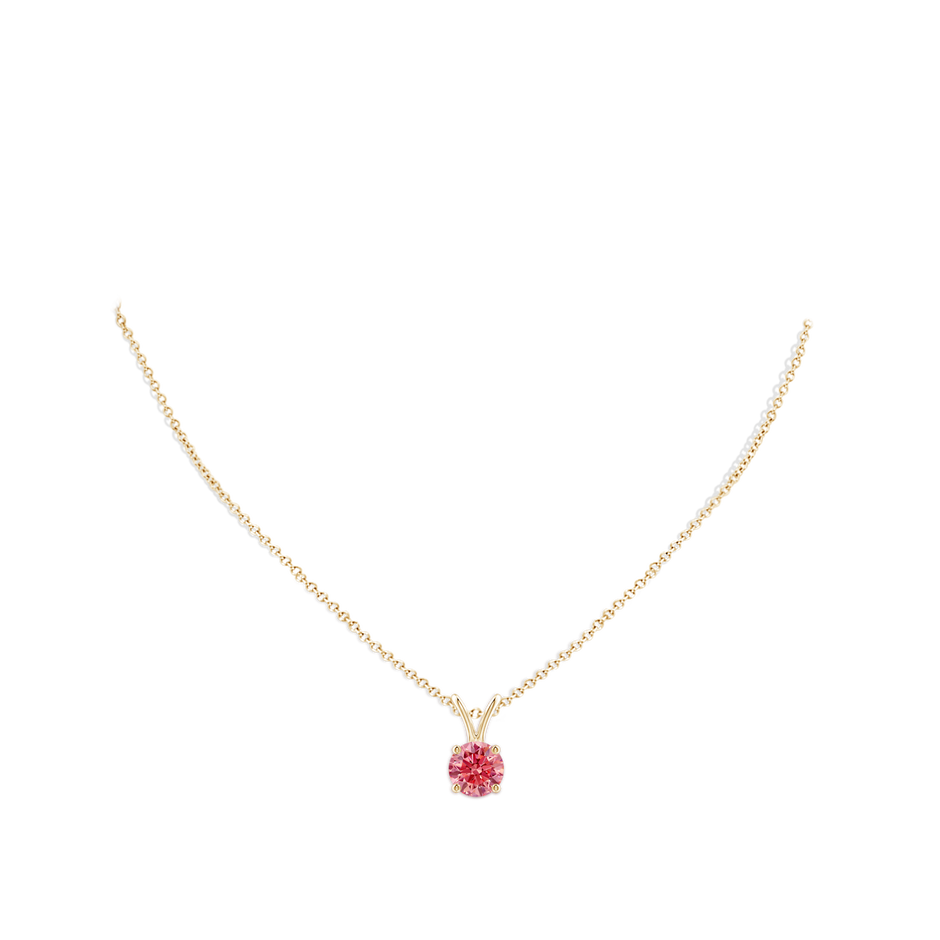6.4mm Labgrown Round Lab-Grown Fancy Intense Pink Diamond Solitaire V-Bale Pendant in Yellow Gold pen