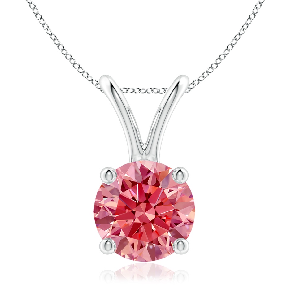 8.1mm Labgrown Round Lab-Grown Fancy Intense Pink Diamond Solitaire V-Bale Pendant in 18K White Gold 