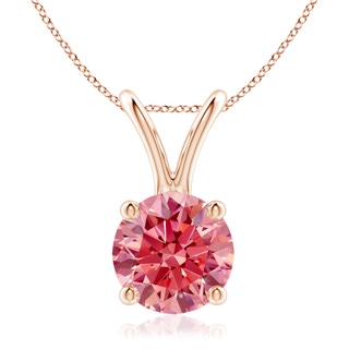 8.1mm Labgrown Round Lab-Grown Fancy Intense Pink Diamond Solitaire V-Bale Pendant in Rose Gold