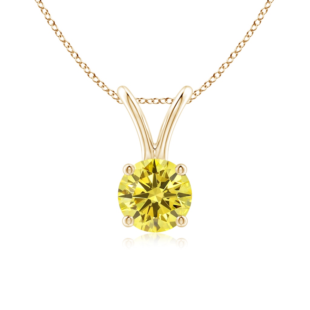 5.1mm Labgrown Round Lab-Grown Fancy Intense Yellow Diamond Solitaire V-Bale Pendant in Yellow Gold