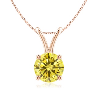 6.4mm Labgrown Round Lab-Grown Fancy Intense Yellow Diamond Solitaire V-Bale Pendant in 18K Rose Gold