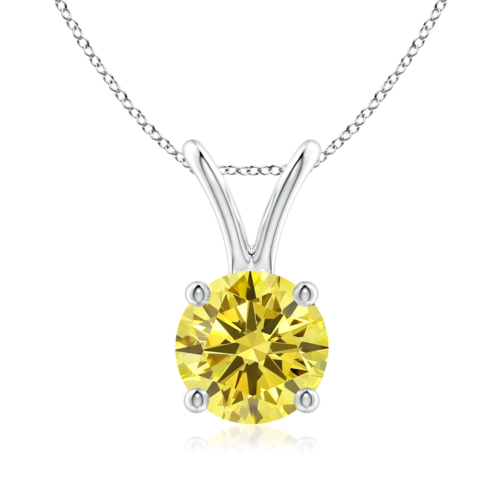 6.4mm Labgrown Round Lab-Grown Fancy Intense Yellow Diamond Solitaire V-Bale Pendant in White Gold