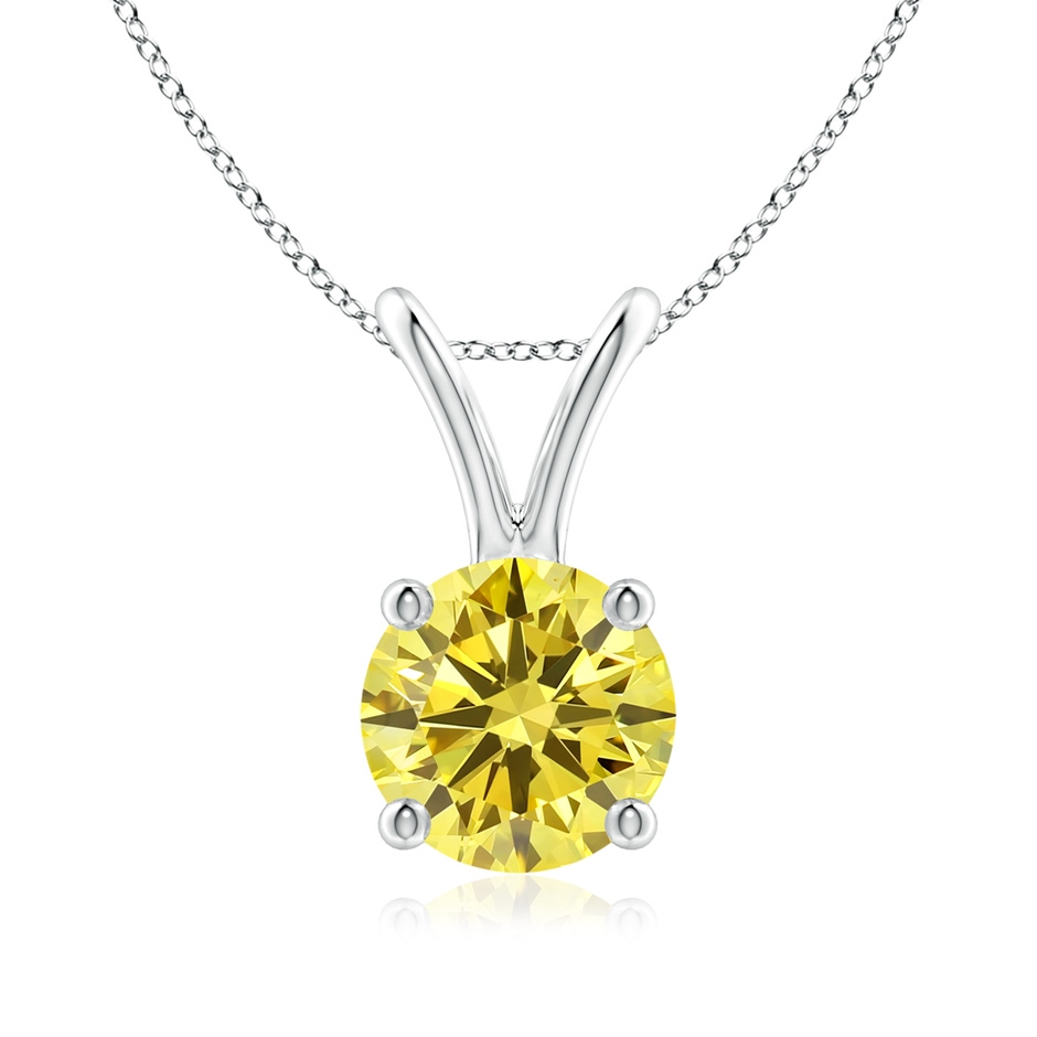 6.4mm Labgrown Round Lab-Grown Fancy Intense Yellow Diamond Solitaire V-Bale Pendant in White Gold 