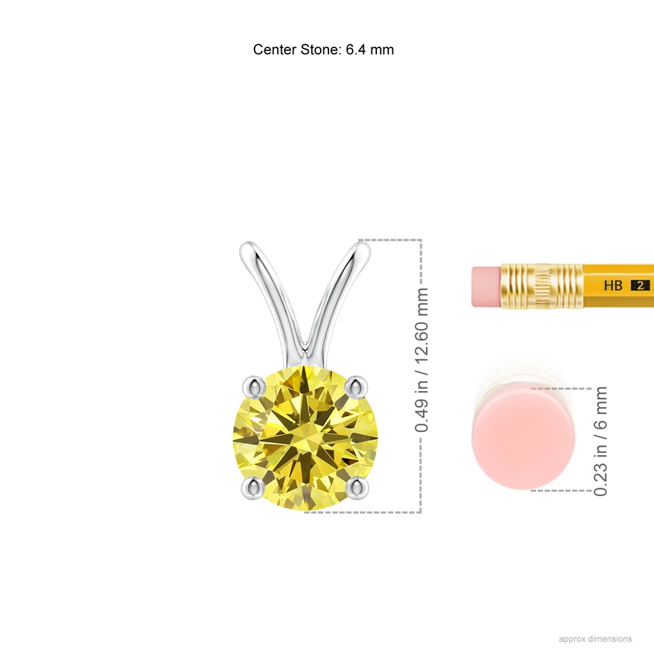 6.4mm Labgrown Round Lab-Grown Fancy Intense Yellow Diamond Solitaire V-Bale Pendant in White Gold ruler