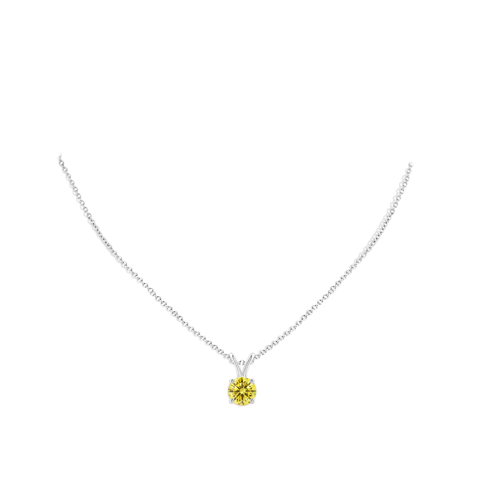 6.4mm Labgrown Round Lab-Grown Fancy Intense Yellow Diamond Solitaire V-Bale Pendant in White Gold pen