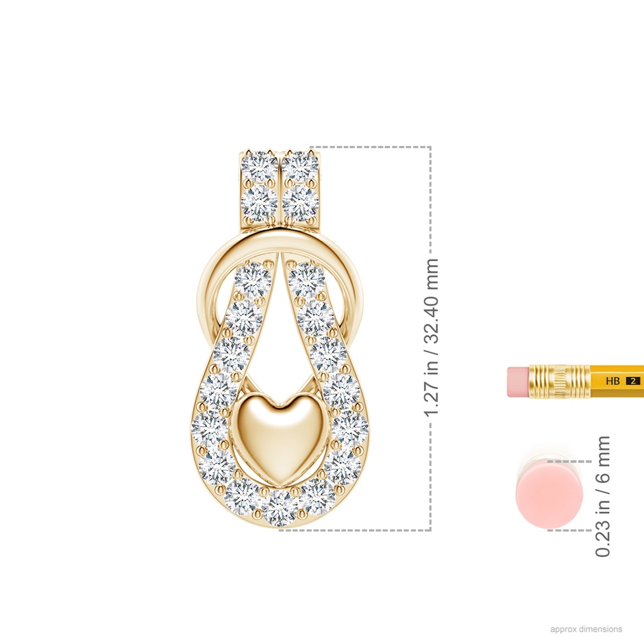 3mm FGVS Lab-Grown Diamond Infinity Knot Pendant with Puffed Heart in Yellow Gold ruler