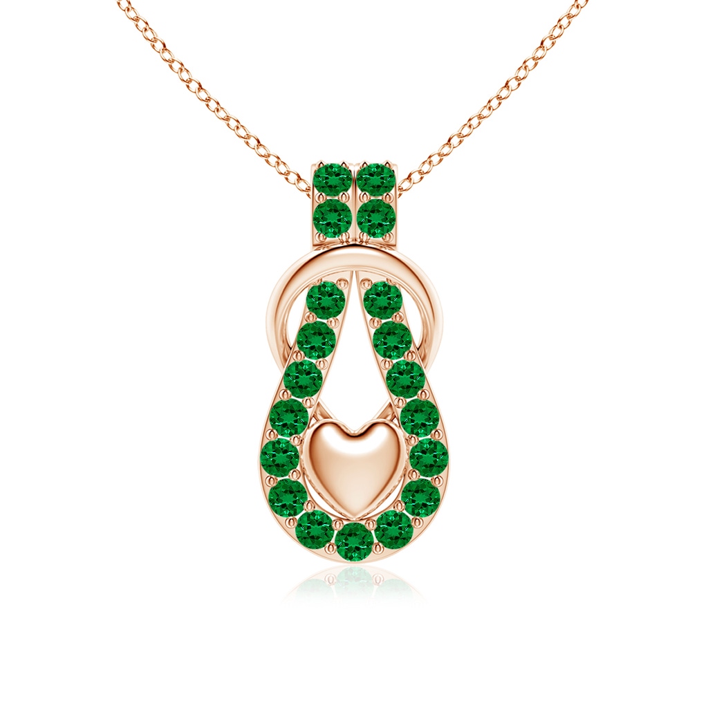 2.5mm Labgrown Lab-Grown Emerald Infinity Knot Pendant with Puffed Heart in Rose Gold