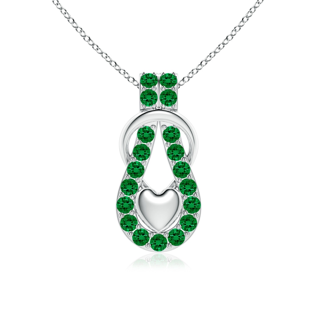 2.5mm Labgrown Lab-Grown Emerald Infinity Knot Pendant with Puffed Heart in White Gold 