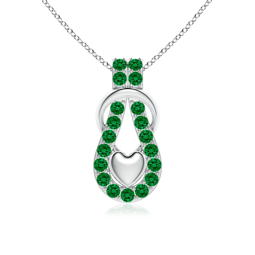 2.5mm Labgrown Lab-Grown Emerald Infinity Knot Pendant with Puffed Heart in White Gold