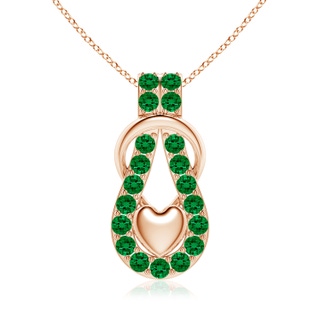 3.5mm Labgrown Lab-Grown Emerald Infinity Knot Pendant with Puffed Heart in 18K Rose Gold