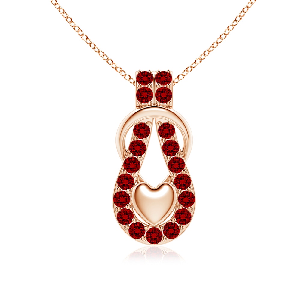 2.5mm Labgrown Lab-Grown Ruby Infinity Knot Pendant with Puffed Heart in Rose Gold