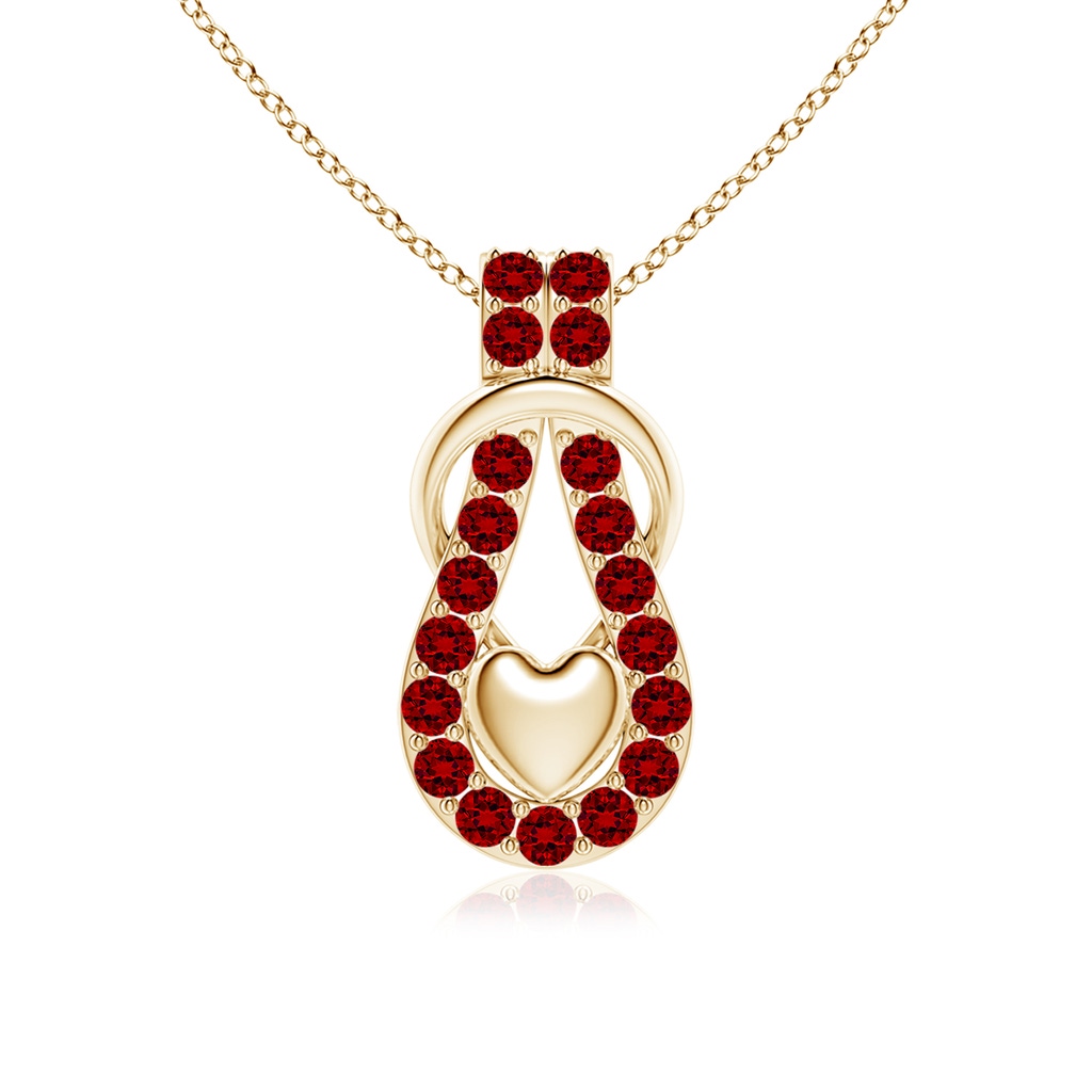 2.5mm Labgrown Lab-Grown Ruby Infinity Knot Pendant with Puffed Heart in Yellow Gold