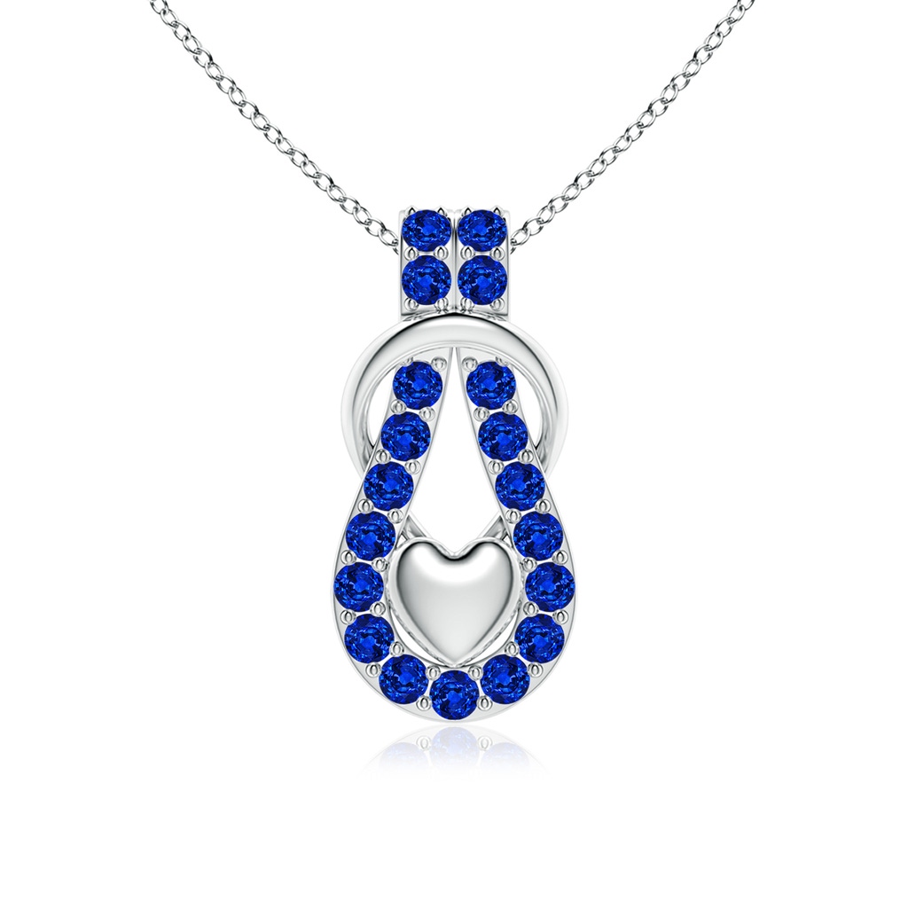 2.5mm Labgrown Lab-Grown Blue Sapphire Infinity Knot Pendant with Puffed Heart in 18K White Gold