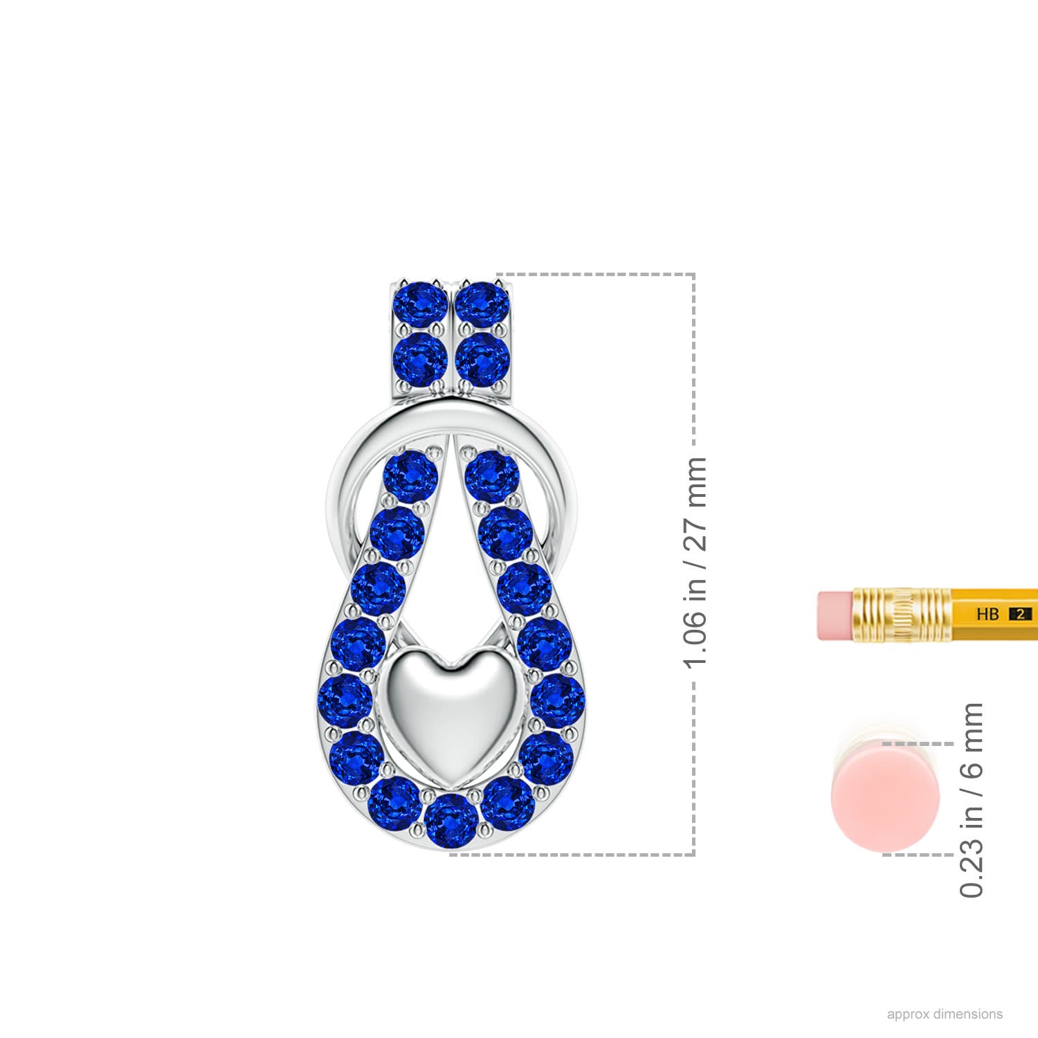 2.5mm Labgrown Lab-Grown Blue Sapphire Infinity Knot Pendant with Puffed Heart in 18K White Gold - ruler