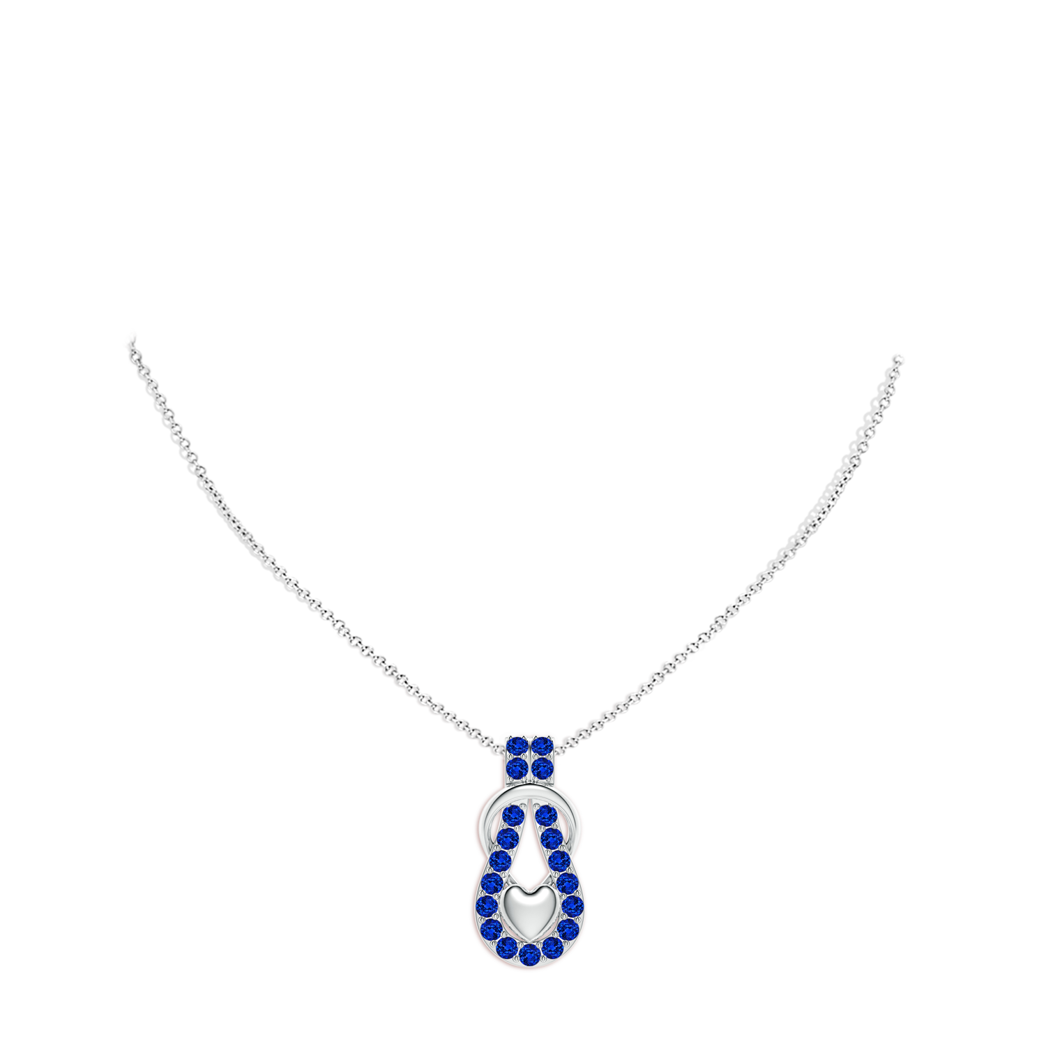 2.5mm Labgrown Lab-Grown Blue Sapphire Infinity Knot Pendant with Puffed Heart in 18K White Gold - body_neck
