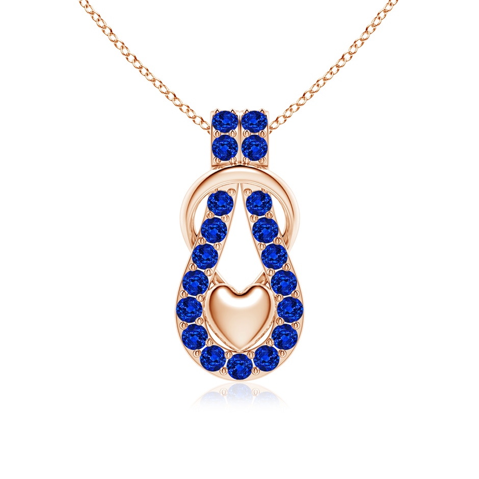 2.5mm Labgrown Lab-Grown Blue Sapphire Infinity Knot Pendant with Puffed Heart in Rose Gold 