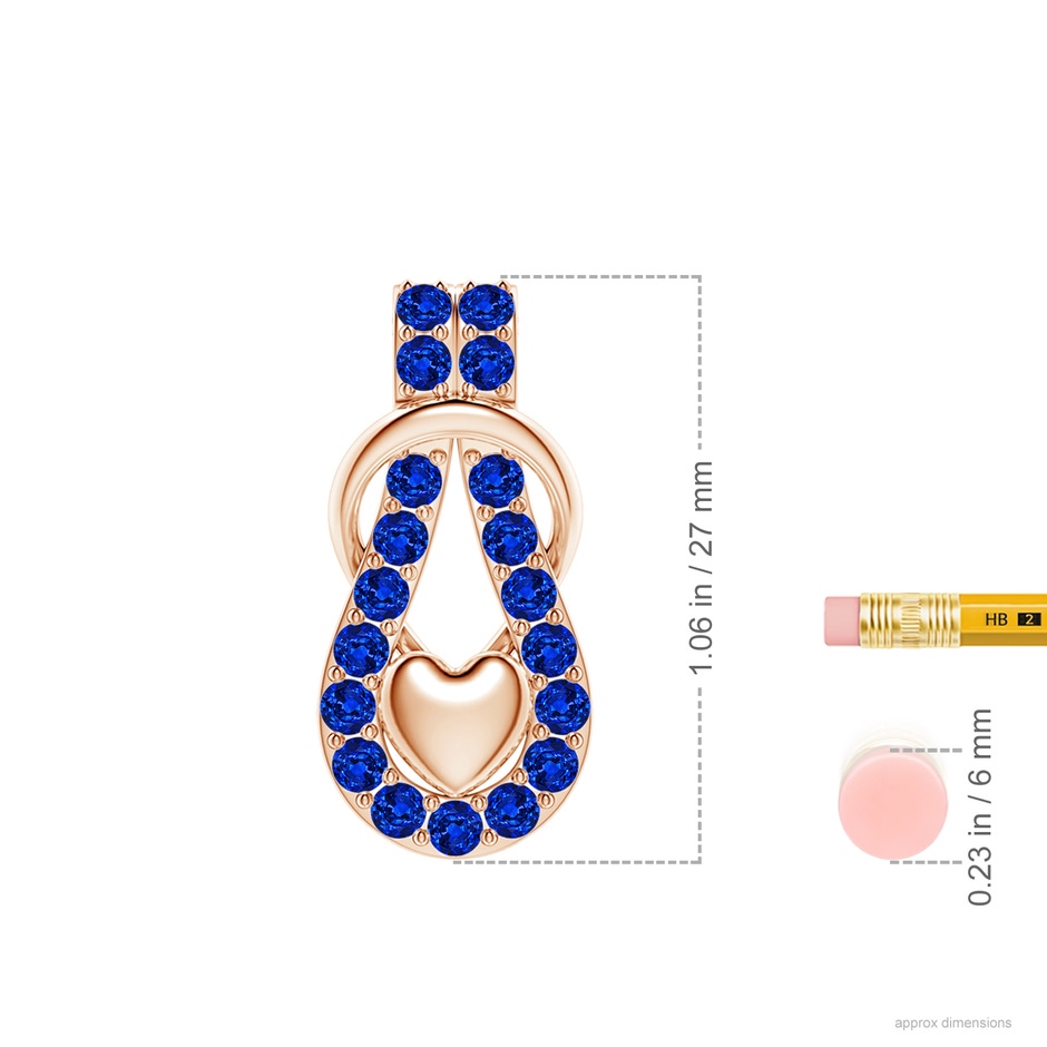 2.5mm Labgrown Lab-Grown Blue Sapphire Infinity Knot Pendant with Puffed Heart in Rose Gold ruler