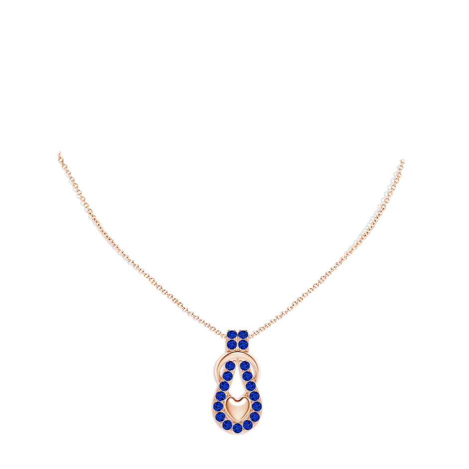 2.5mm Labgrown Lab-Grown Blue Sapphire Infinity Knot Pendant with Puffed Heart in Rose Gold pen