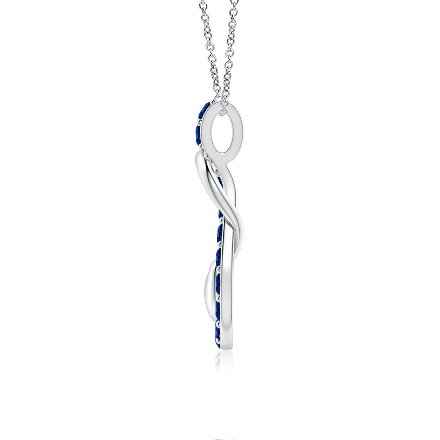 2.5mm Labgrown Lab-Grown Blue Sapphire Infinity Knot Pendant with Puffed Heart in White Gold
