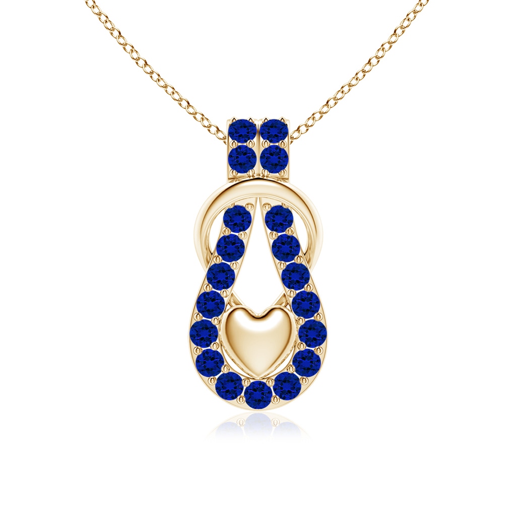 2.5mm Labgrown Lab-Grown Blue Sapphire Infinity Knot Pendant with Puffed Heart in Yellow Gold