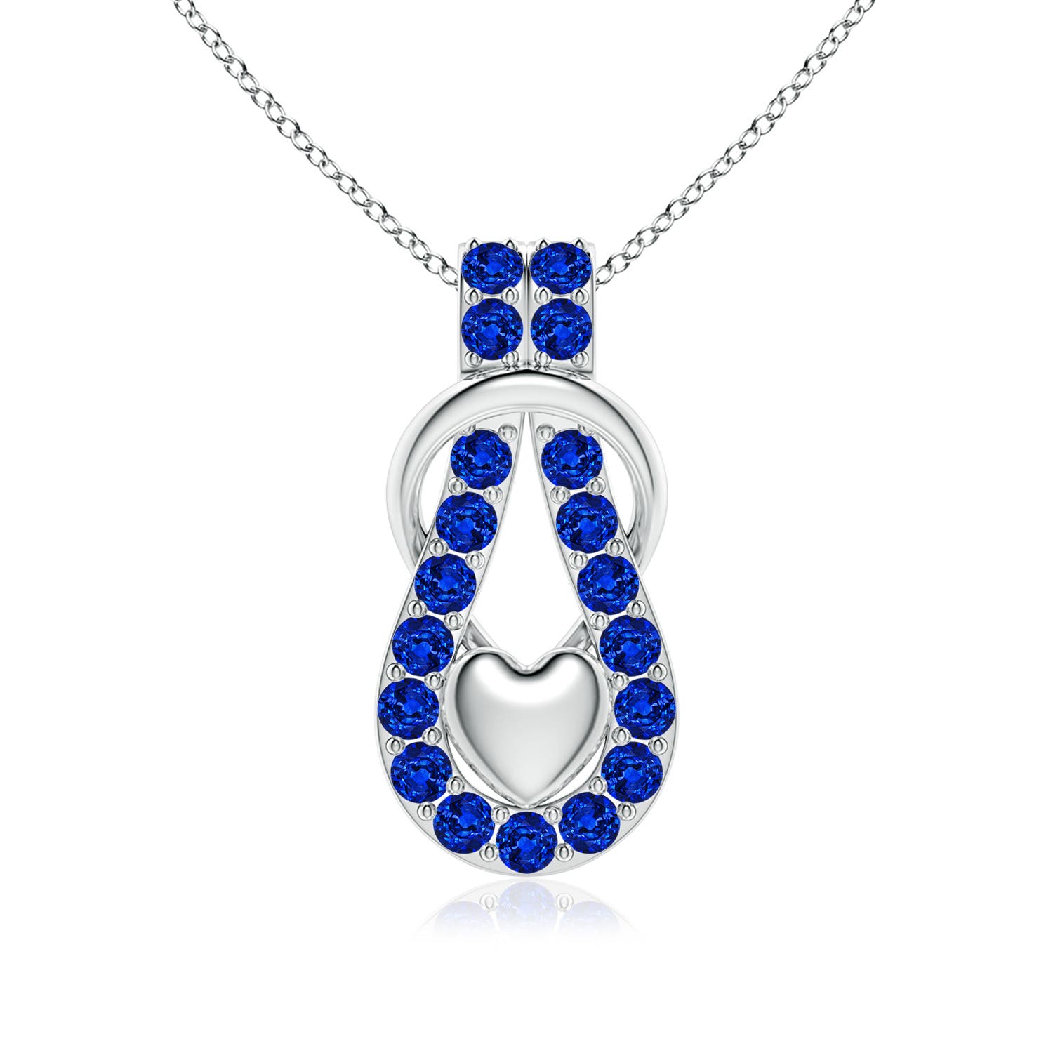 3mm Labgrown Lab-Grown Blue Sapphire Infinity Knot Pendant with Puffed Heart in 18K White Gold