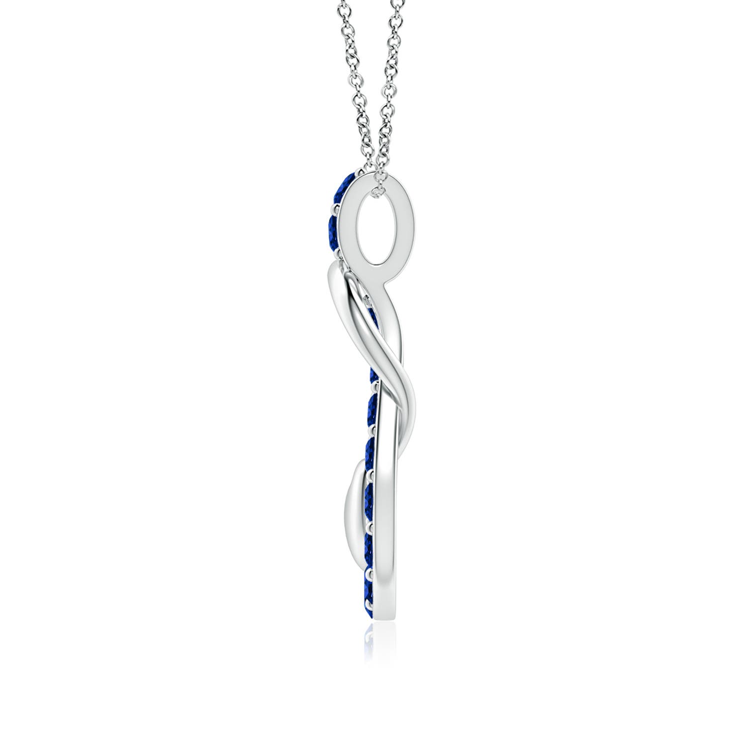 3mm Labgrown Lab-Grown Blue Sapphire Infinity Knot Pendant with Puffed Heart in 18K White Gold