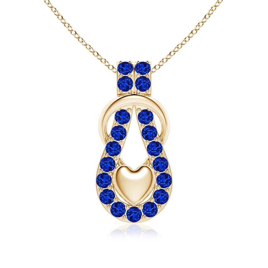 3mm Labgrown Lab-Grown Blue Sapphire Infinity Knot Pendant with Puffed Heart in Yellow Gold 