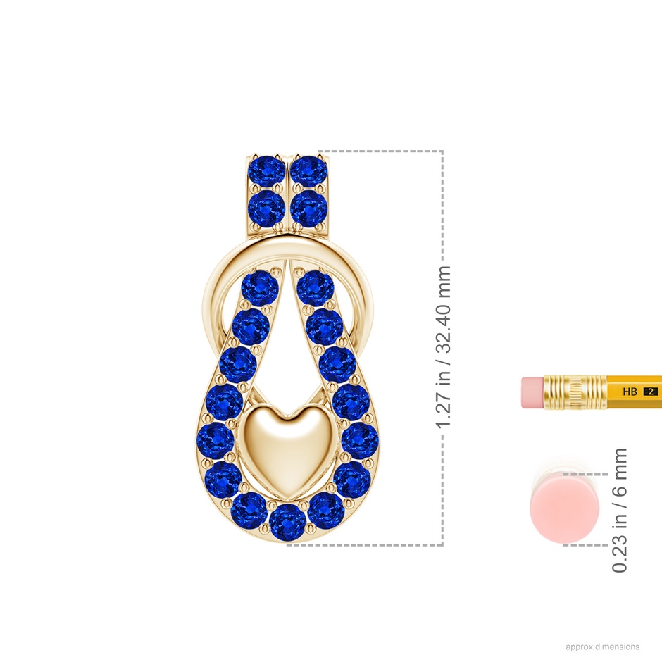 3mm Labgrown Lab-Grown Blue Sapphire Infinity Knot Pendant with Puffed Heart in Yellow Gold ruler