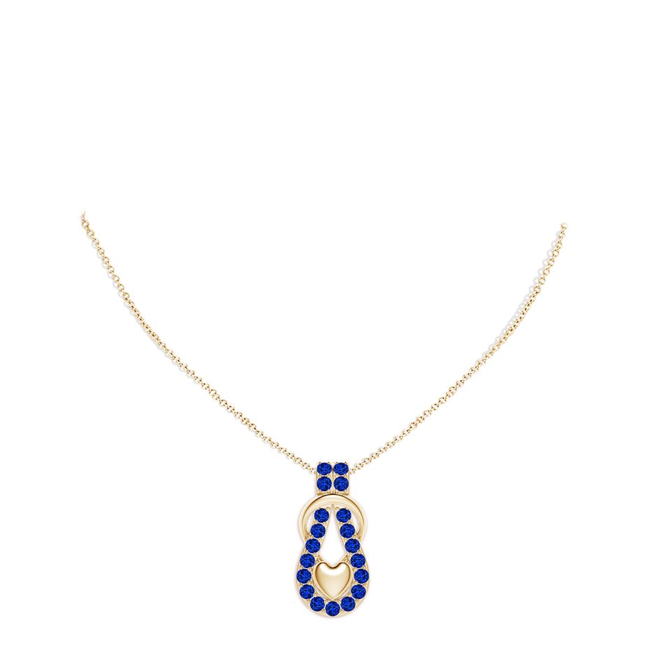 3mm Labgrown Lab-Grown Blue Sapphire Infinity Knot Pendant with Puffed Heart in Yellow Gold pen