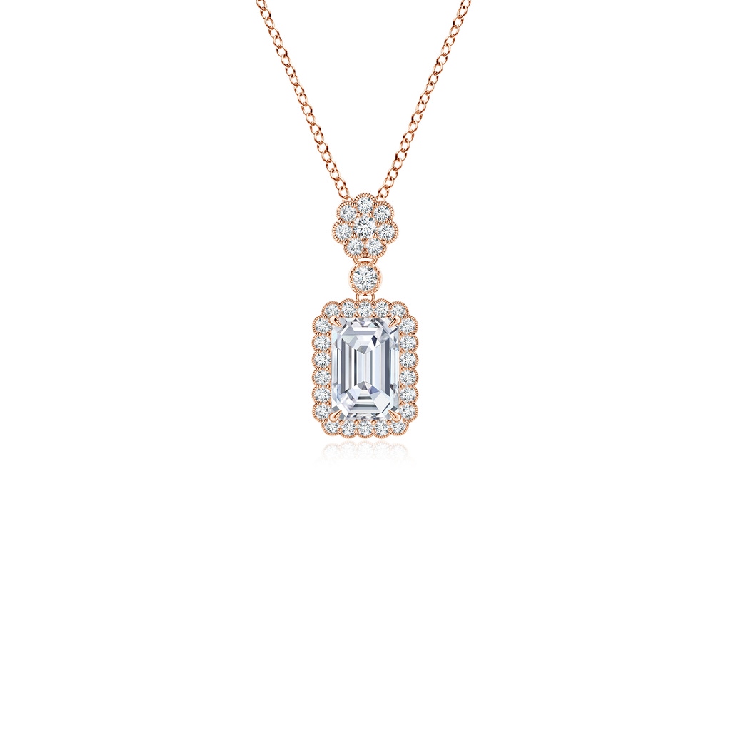 6x4mm FGVS Lab-Grown Emerald-Cut Diamond Pendant with Floral Bale in Rose Gold