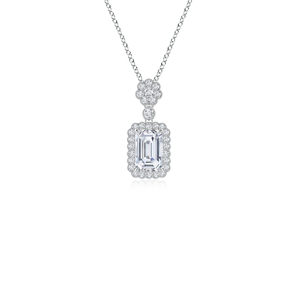 6x4mm FGVS Lab-Grown Emerald-Cut Diamond Pendant with Floral Bale in White Gold 