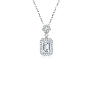 6x4mm FGVS Lab-Grown Emerald-Cut Diamond Pendant with Floral Bale in White Gold