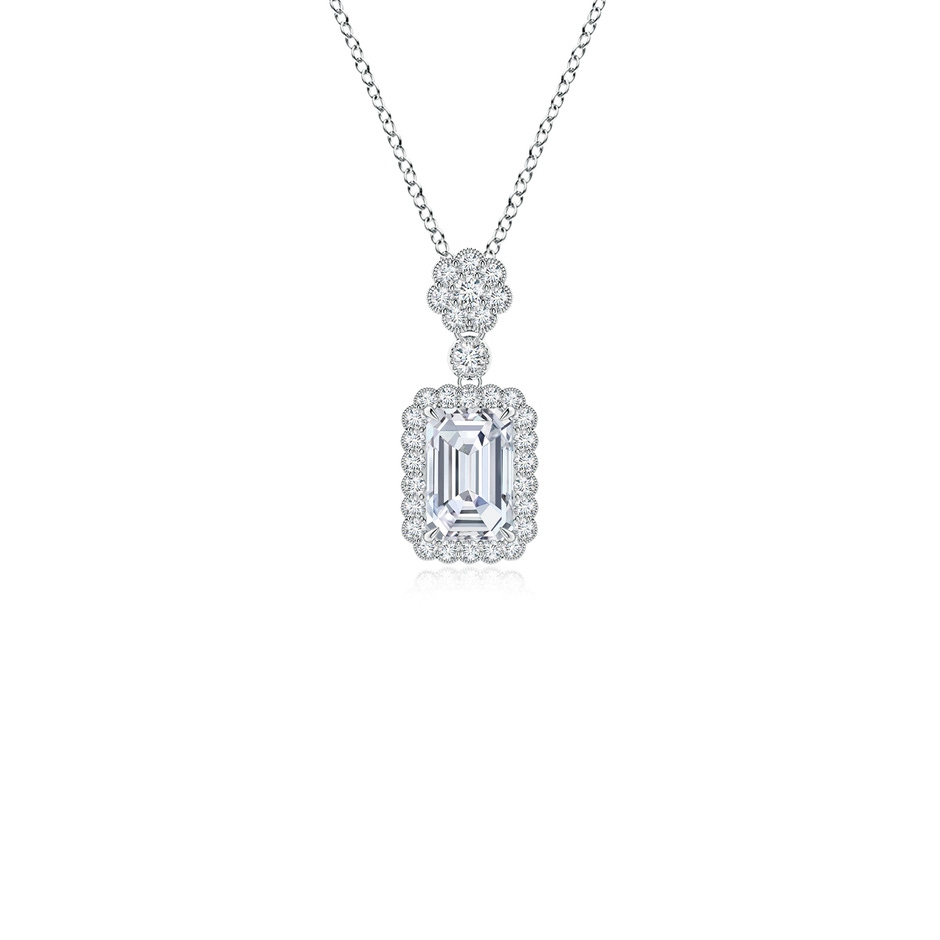 6x4mm FGVS Lab-Grown Emerald-Cut Diamond Pendant with Floral Bale in White Gold 