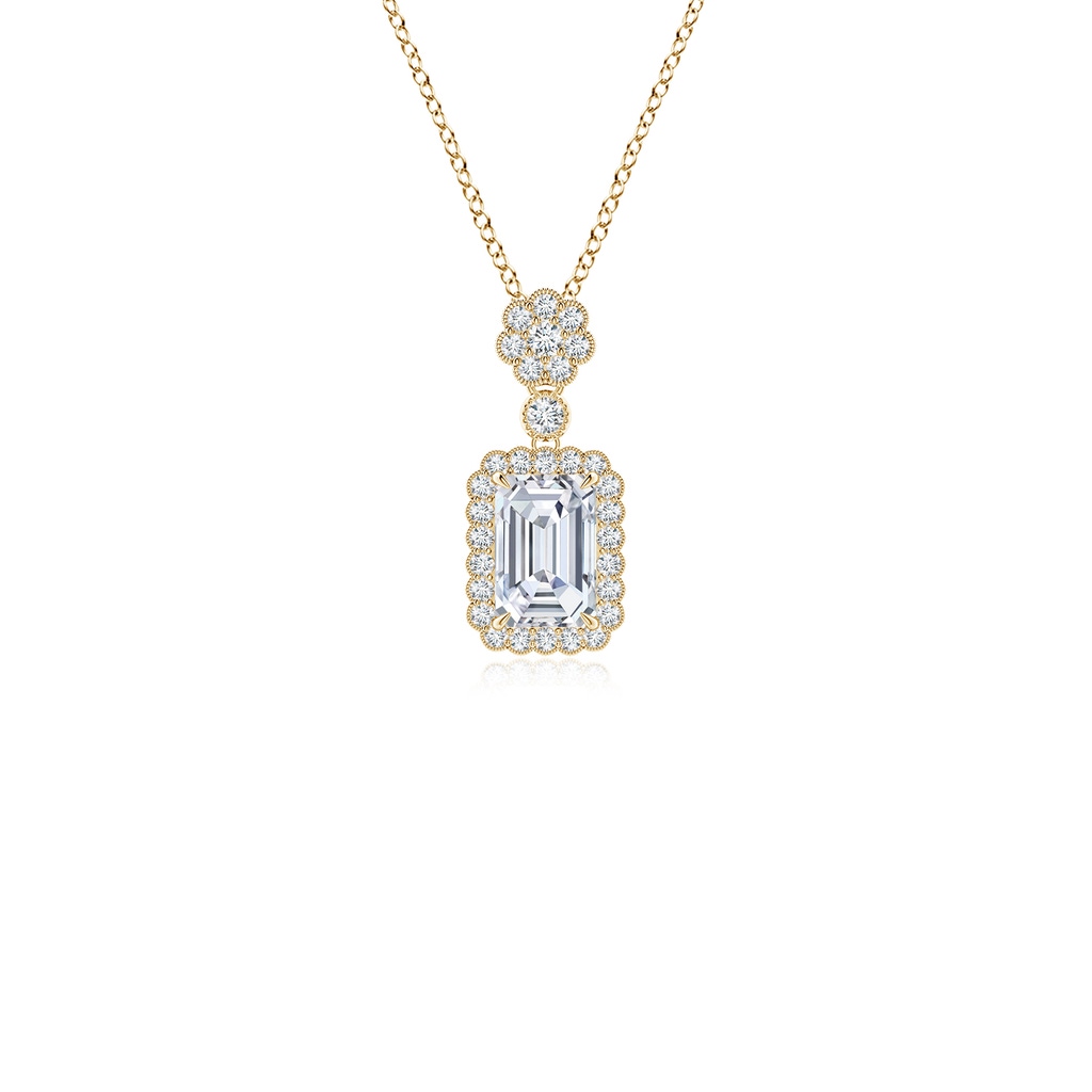6x4mm FGVS Lab-Grown Emerald-Cut Diamond Pendant with Floral Bale in Yellow Gold