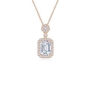 7x5mm FGVS Lab-Grown Emerald-Cut Diamond Pendant with Floral Bale in Rose Gold