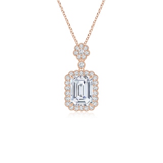 8x6mm FGVS Lab-Grown Emerald-Cut Diamond Pendant with Floral Bale in Rose Gold