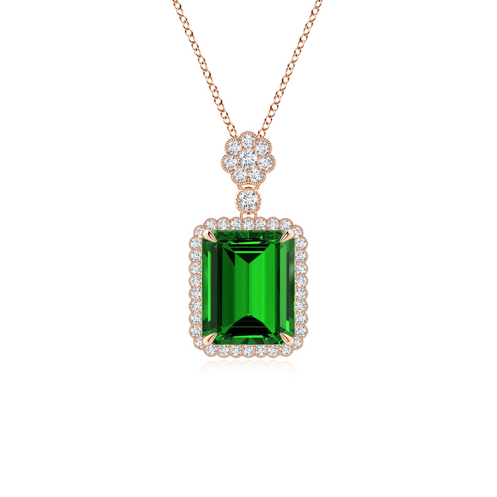 10x8mm Labgrown Lab-Grown Emerald cut Emerald Pendant with Floral Bale in Rose Gold