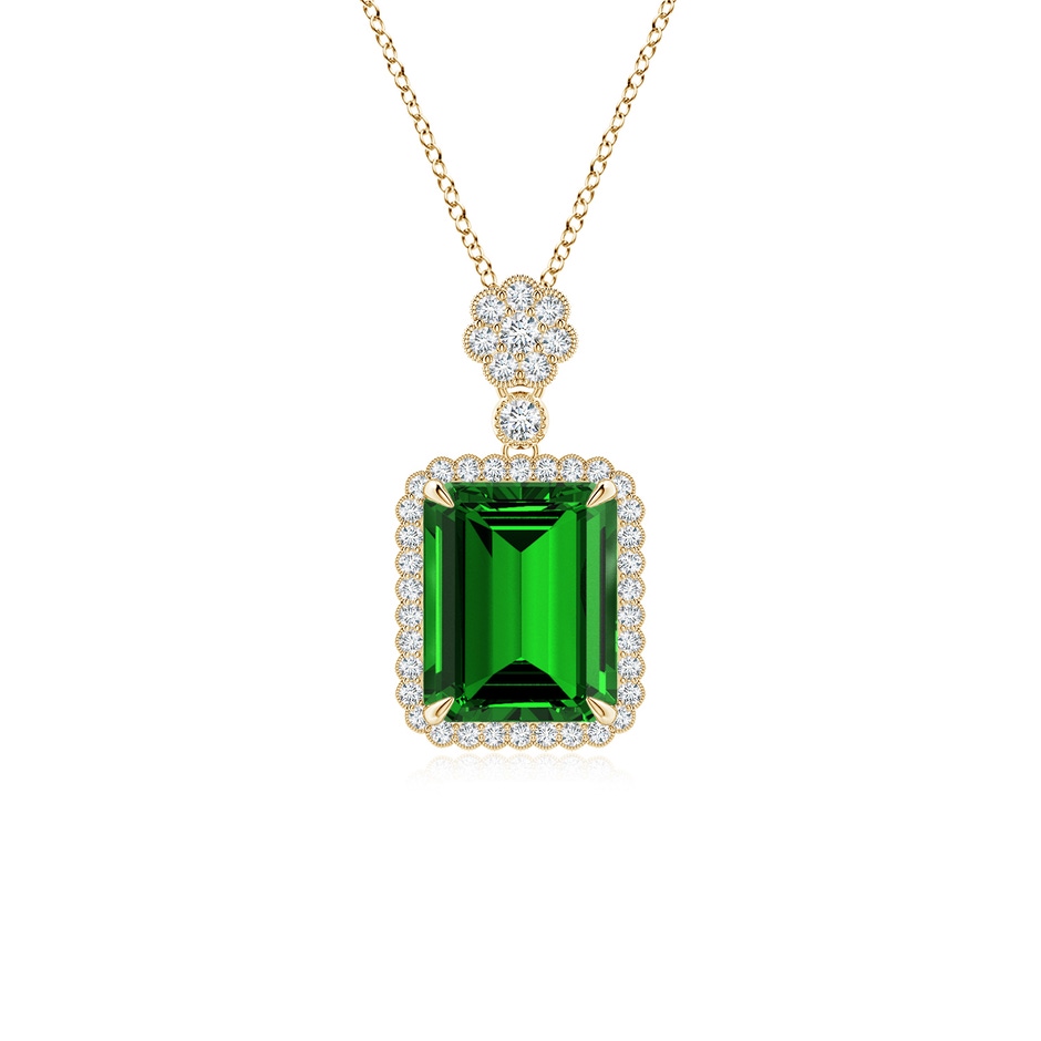 10x8mm Labgrown Lab-Grown Emerald cut Emerald Pendant with Floral Bale in Yellow Gold 