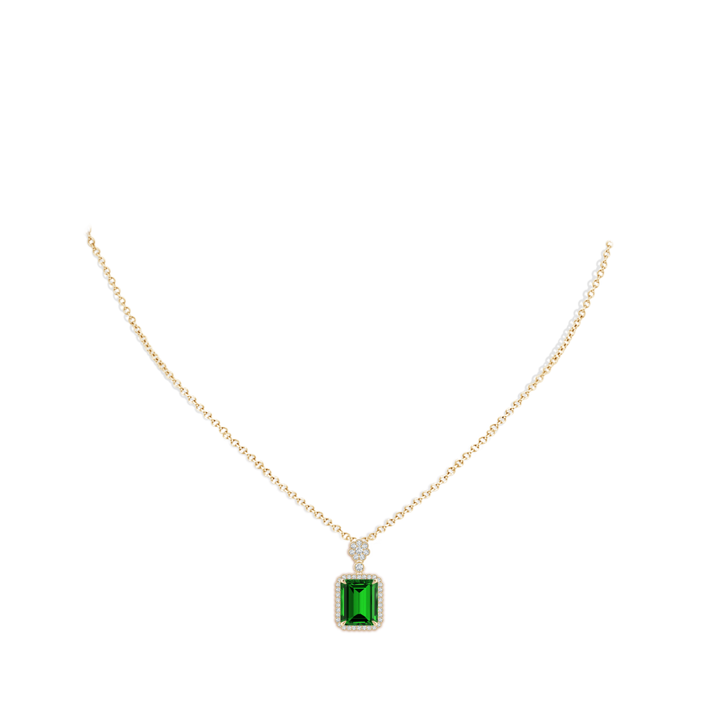 10x8mm Labgrown Lab-Grown Emerald cut Emerald Pendant with Floral Bale in Yellow Gold pen