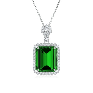 12x10mm Labgrown Lab-Grown Emerald cut Emerald Pendant with Floral Bale in S999 Silver