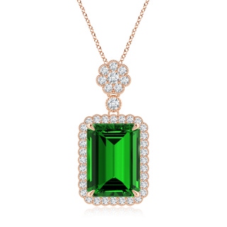 14x10mm Labgrown Lab-Grown Emerald cut Emerald Pendant with Floral Bale in Rose Gold