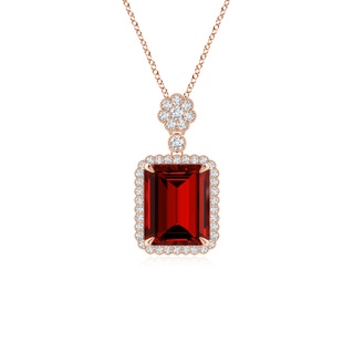 10x8mm Labgrown Lab-Grown Emerald cut Ruby Pendant with Floral Bale in 9K Rose Gold