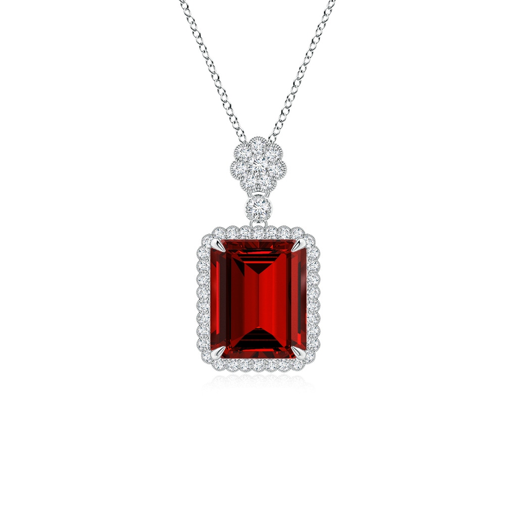 10x8mm Labgrown Lab-Grown Emerald cut Ruby Pendant with Floral Bale in P950 Platinum