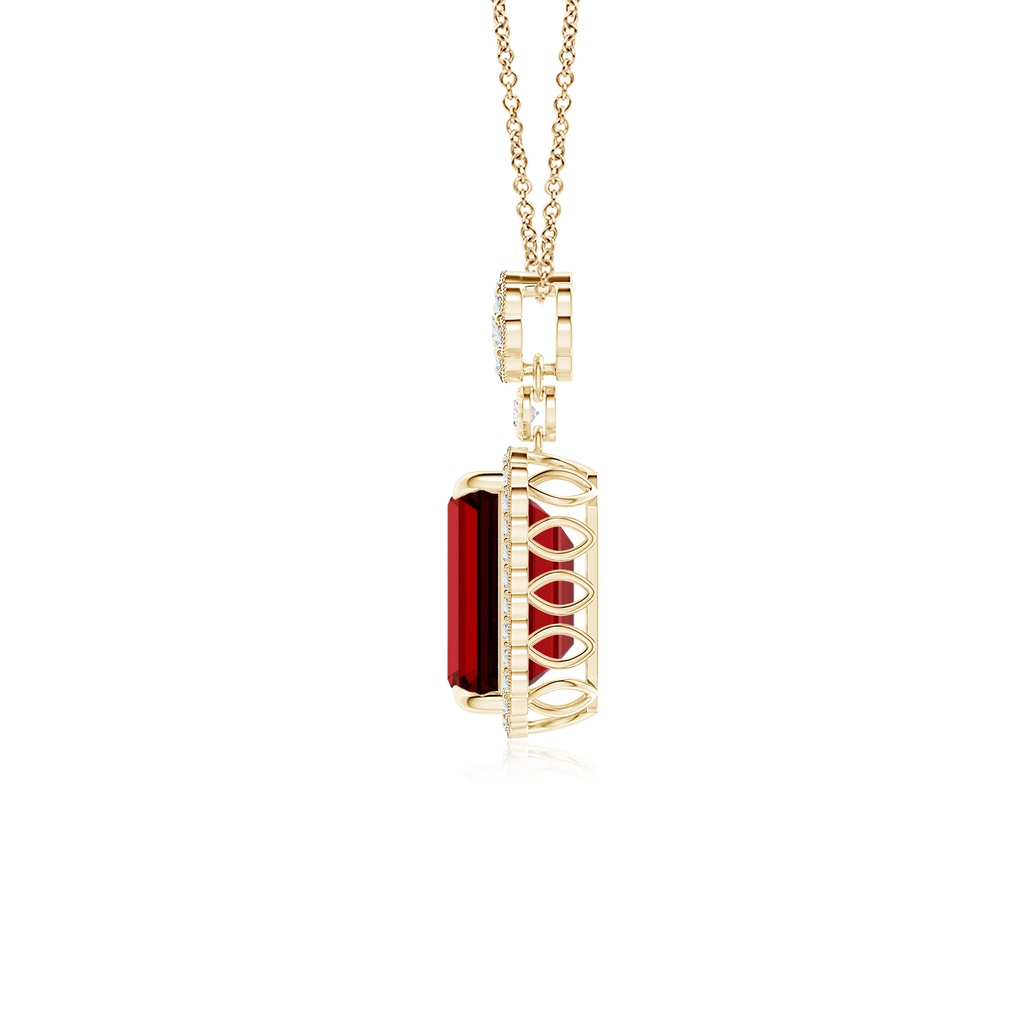 10x8mm Labgrown Lab-Grown Emerald cut Ruby Pendant with Floral Bale in Yellow Gold Side 199