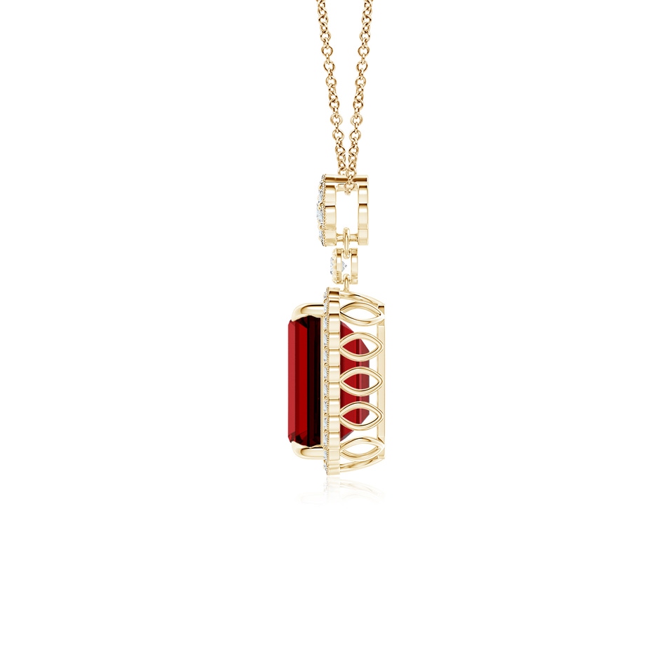 10x8mm Labgrown Lab-Grown Emerald cut Ruby Pendant with Floral Bale in Yellow Gold Side 199