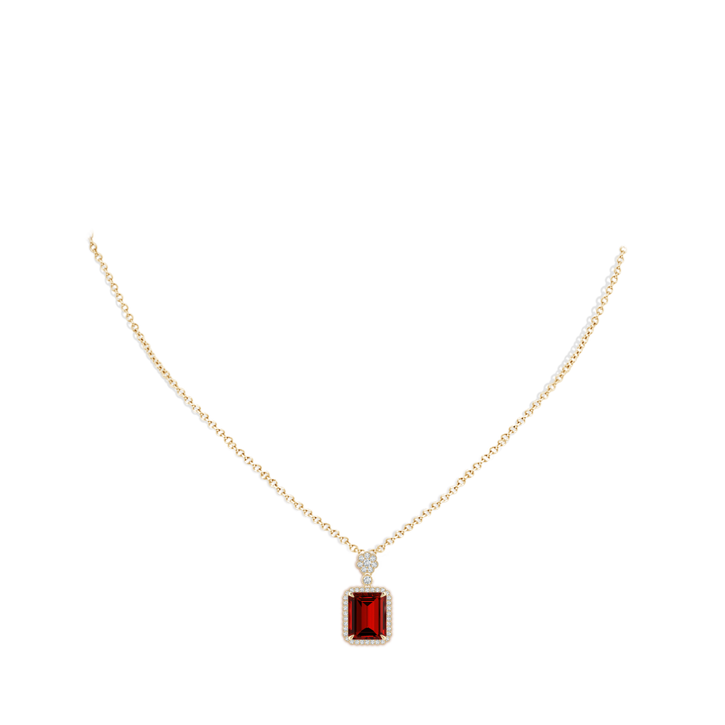 10x8mm Labgrown Lab-Grown Emerald cut Ruby Pendant with Floral Bale in Yellow Gold pen