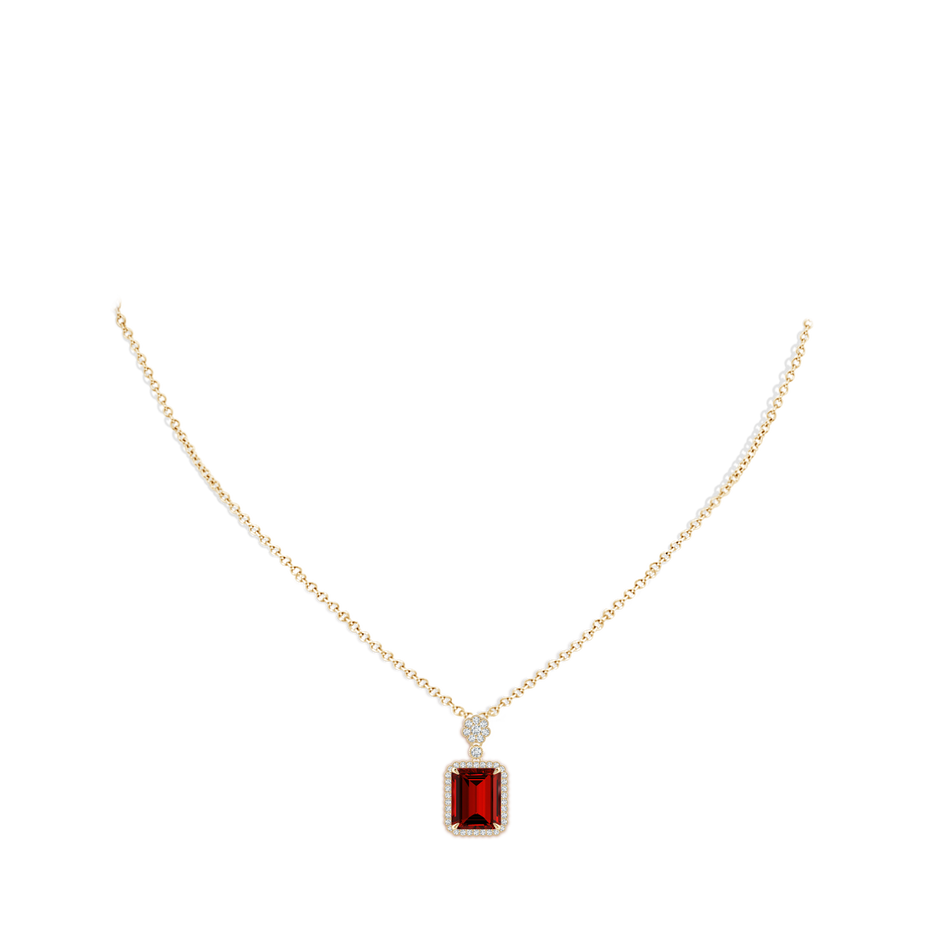 10x8mm Labgrown Lab-Grown Emerald cut Ruby Pendant with Floral Bale in Yellow Gold pen